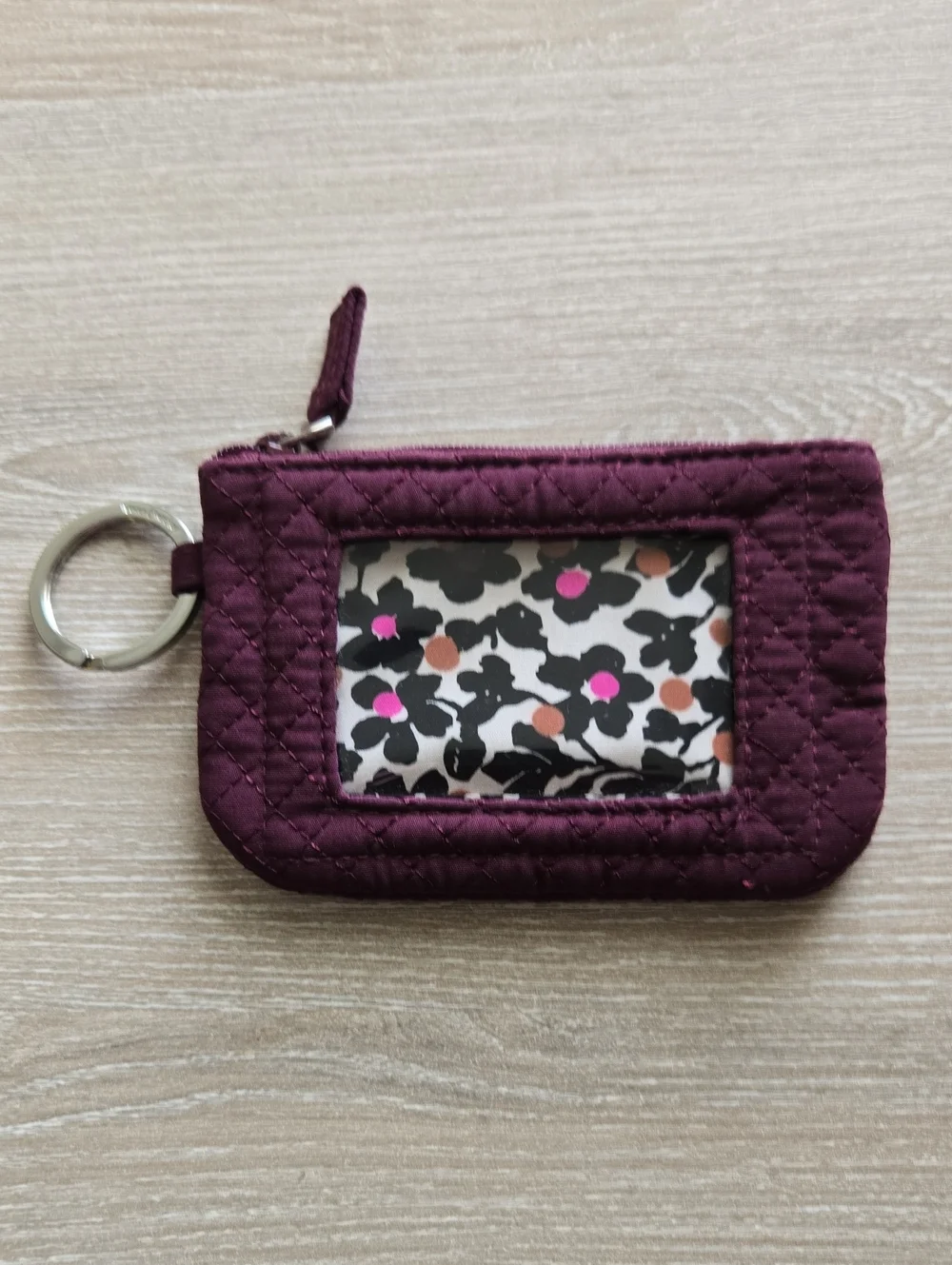 Vera Bradley Quilted Plum ID Card Keyring Wallet